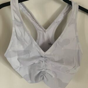 ALO Yoga White Bra with Plunging Neckline and Racerback Design